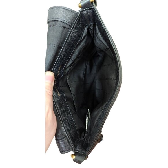 Marc by Marc Jacobs Black Leather Crossbody Bag Gold Logo Plate Designer Purse - Picture 9 of 12